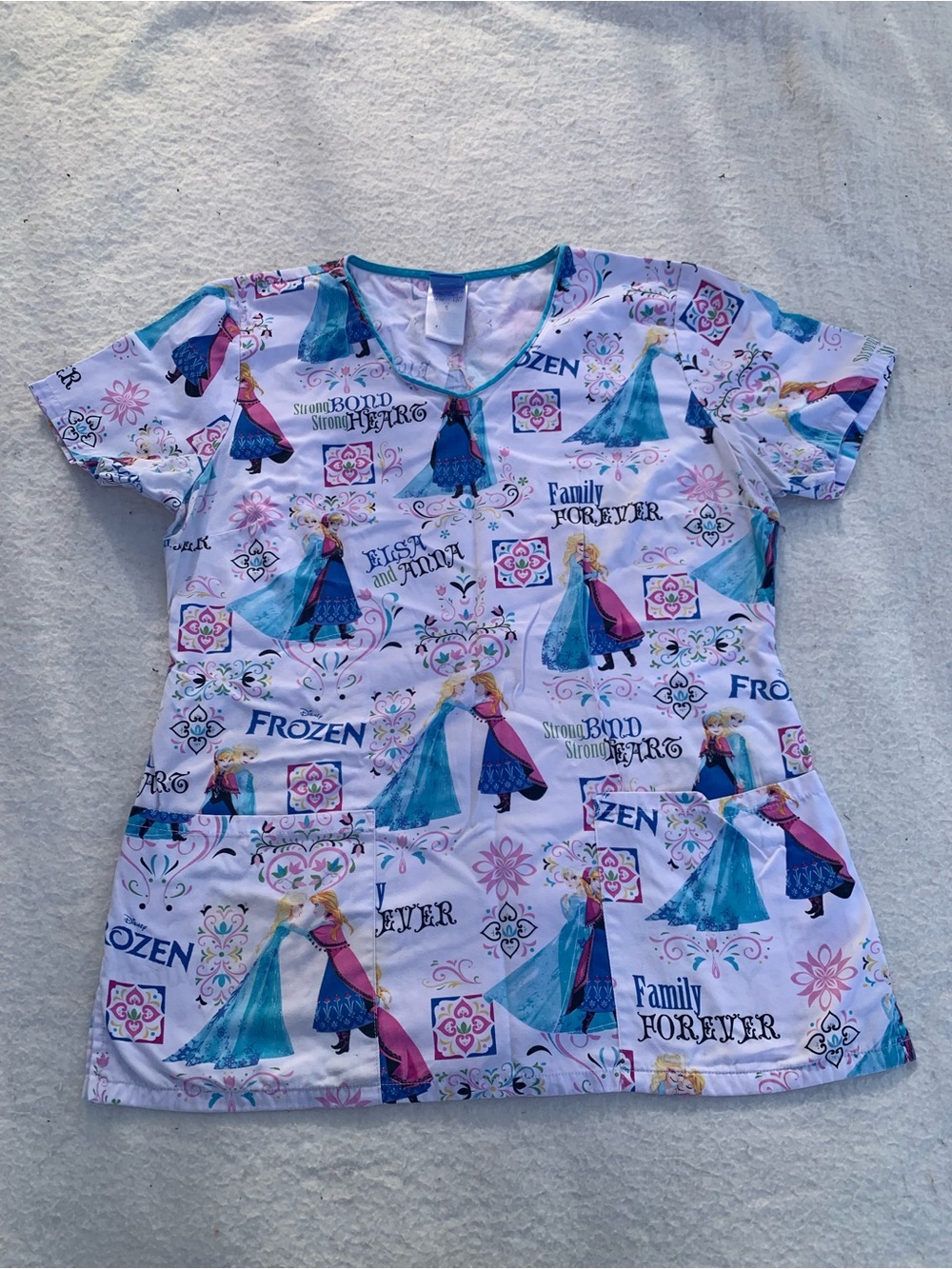 Disney Frozen Character Scrub Top - White, Blue, Pink